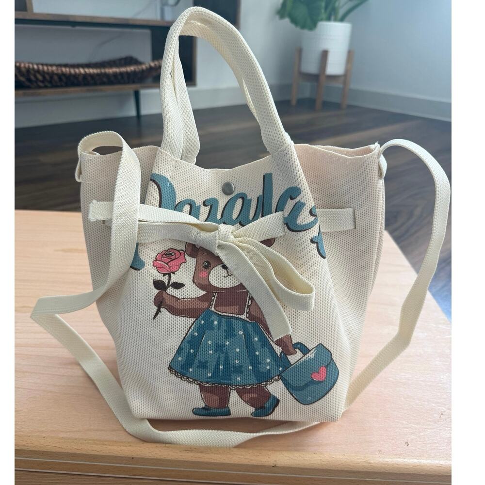 New Teddy Bear Backpack Cream Canvas Drawstring crossbody bag Y2K Preppy